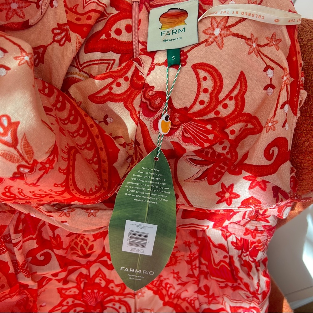 FARM Rio Red Jaipur Crossover Euroflax Linen Maxi Dress Size Small NWT - Picture 8 of 16